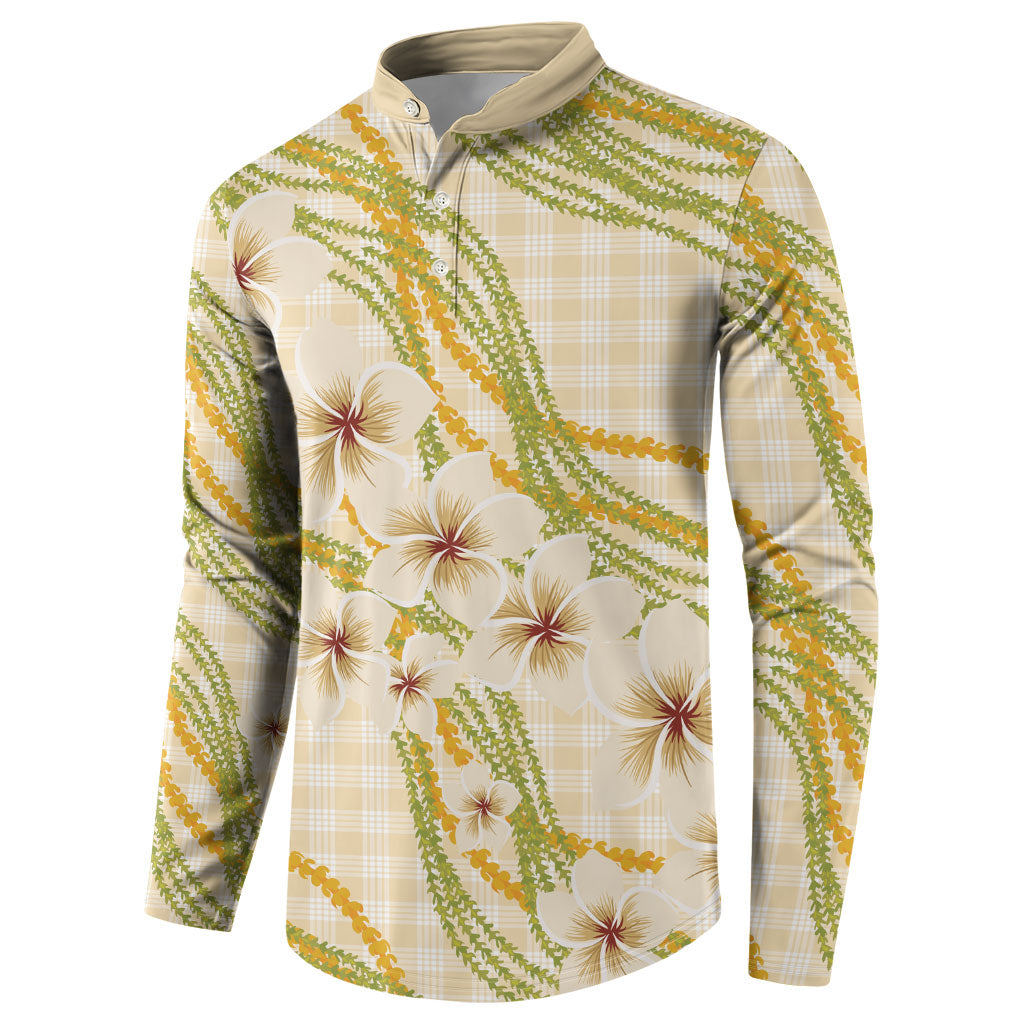 Melemele Ahiahia Hawai'i Palaka Plumeria Button Sweatshirt Puakenikeni and Maile Lei