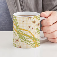 Melemele Ahiahia Hawai'i Palaka Plumeria Ceramic Mug Puakenikeni and Maile Lei