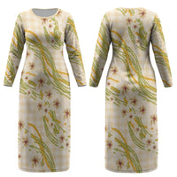 Melemele Ahiahia Hawai'i Palaka Plumeria Couples Matching Long Sleeve Bodycon Dress and Hawaiian Shirt Puakenikeni and Maile Lei