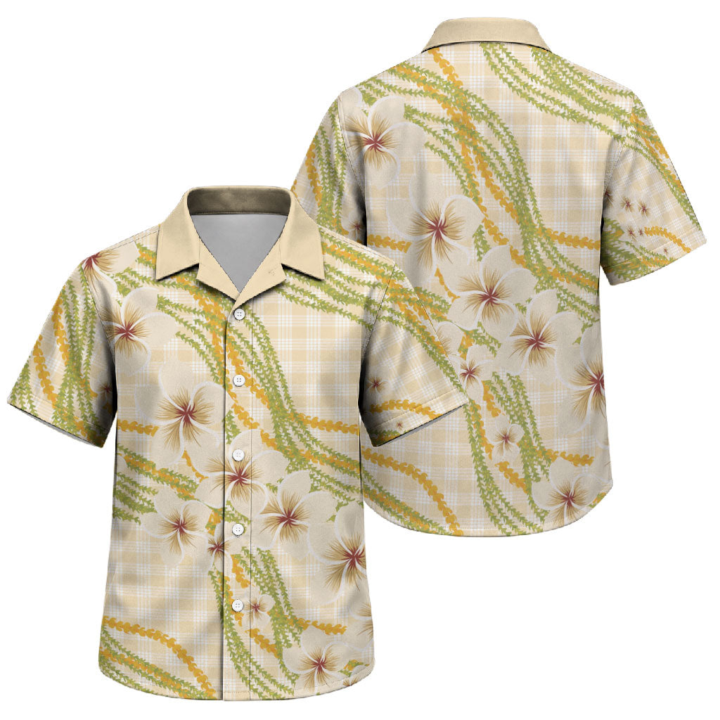 Melemele Ahiahia Hawai'i Palaka Plumeria Family Matching Off Shoulder Maxi Dress and Hawaiian Shirt Puakenikeni and Maile Lei