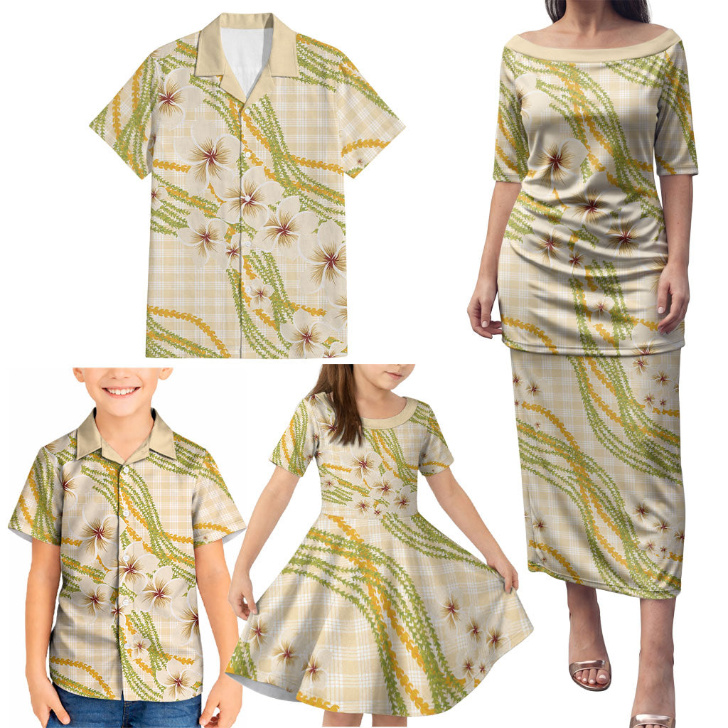 Melemele Ahiahia Hawai'i Palaka Plumeria Family Matching Puletasi and Hawaiian Shirt Puakenikeni and Maile Lei LT9 - Polynesian Pride