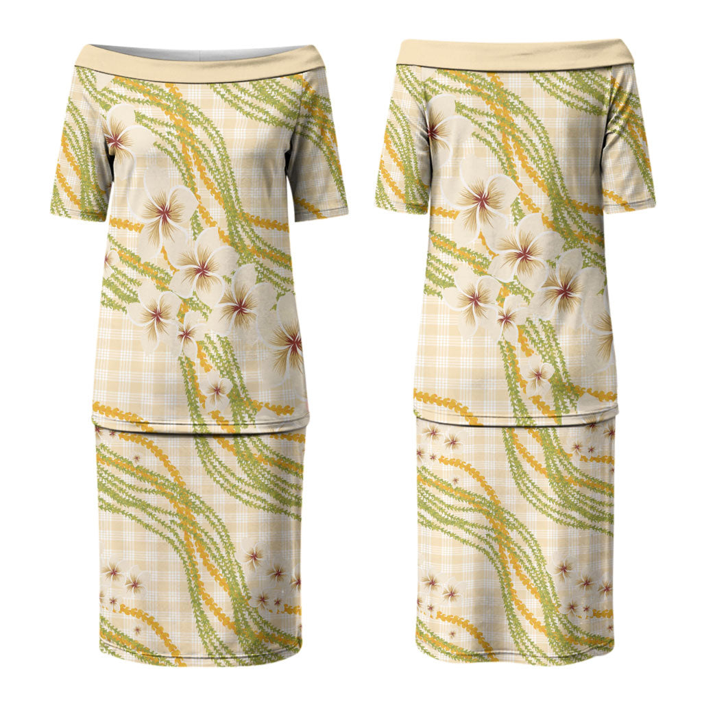 Melemele Ahiahia Hawai'i Palaka Plumeria Family Matching Puletasi and Hawaiian Shirt Puakenikeni and Maile Lei