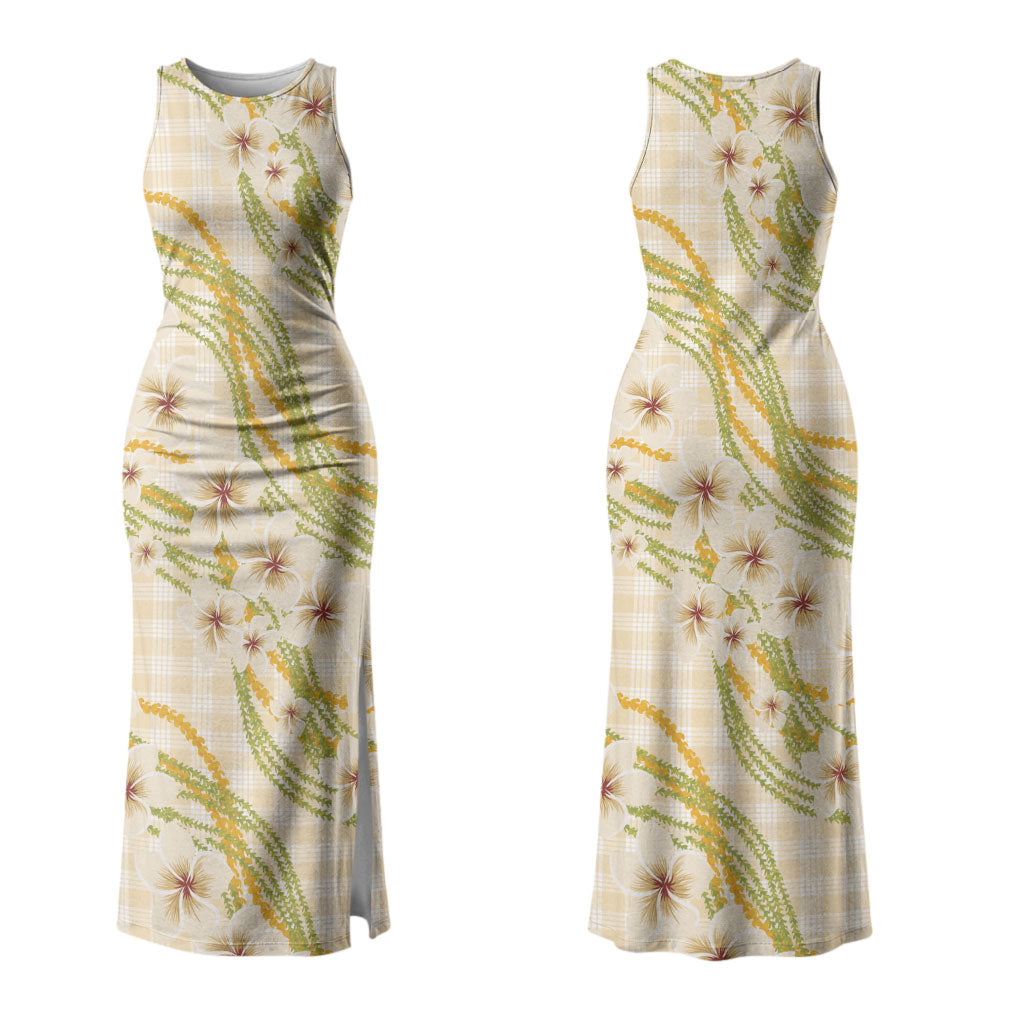 Melemele Ahiahia Hawai'i Palaka Plumeria Family Matching Tank Maxi Dress and Hawaiian Shirt Puakenikeni and Maile Lei