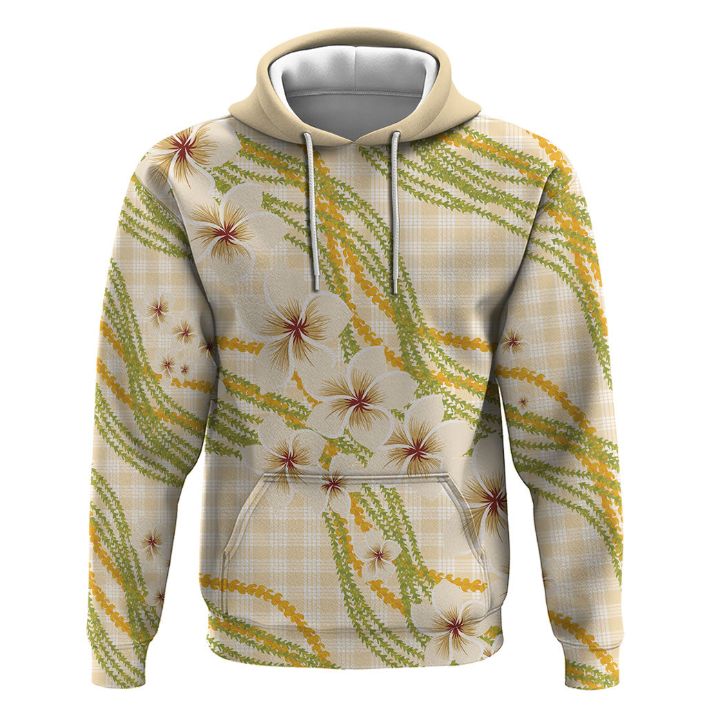 Melemele Ahiahia Hawai'i Palaka Plumeria Hoodie Puakenikeni and Maile Lei