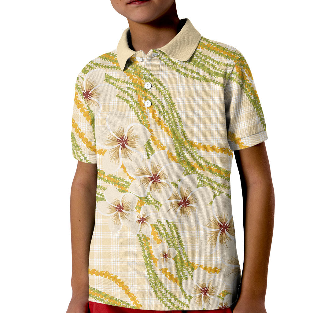 Melemele Ahiahia Hawai'i Palaka Plumeria Kid Polo Shirt Puakenikeni and Maile Lei