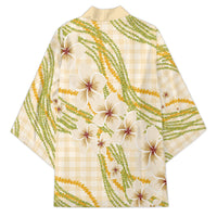 Melemele Ahiahia Hawai'i Palaka Plumeria Kimono Puakenikeni and Maile Lei