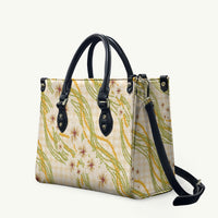 Melemele Ahiahia Hawai'i Palaka Plumeria Leather Bag Puakenikeni and Maile Lei