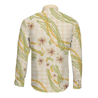 Melemele Ahiahia Hawai'i Palaka Plumeria Long Sleeve Button Shirt Puakenikeni and Maile Lei