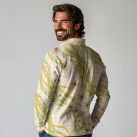 Melemele Ahiahia Hawai'i Palaka Plumeria Long Sleeve Polo Shirt Puakenikeni and Maile Lei