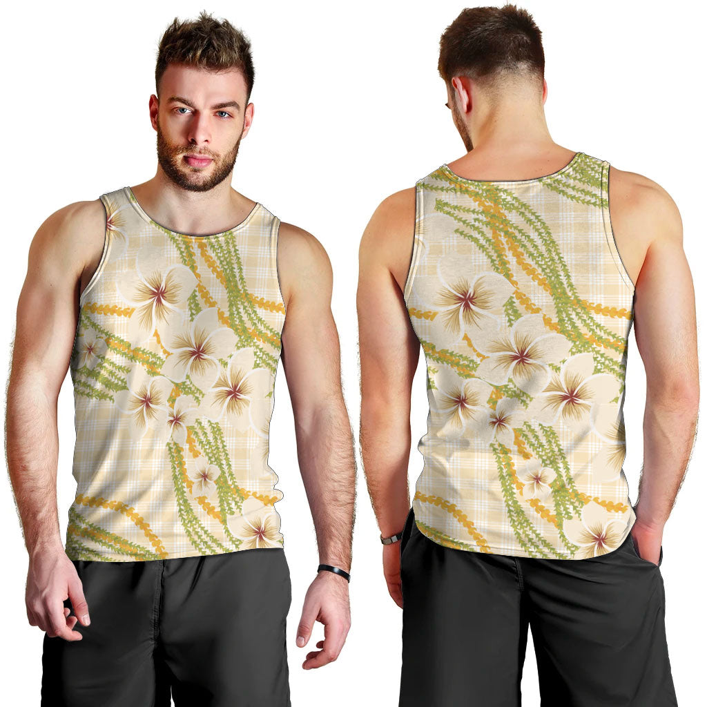 Melemele Ahiahia Hawai'i Palaka Plumeria Men Tank Top Puakenikeni and Maile Lei