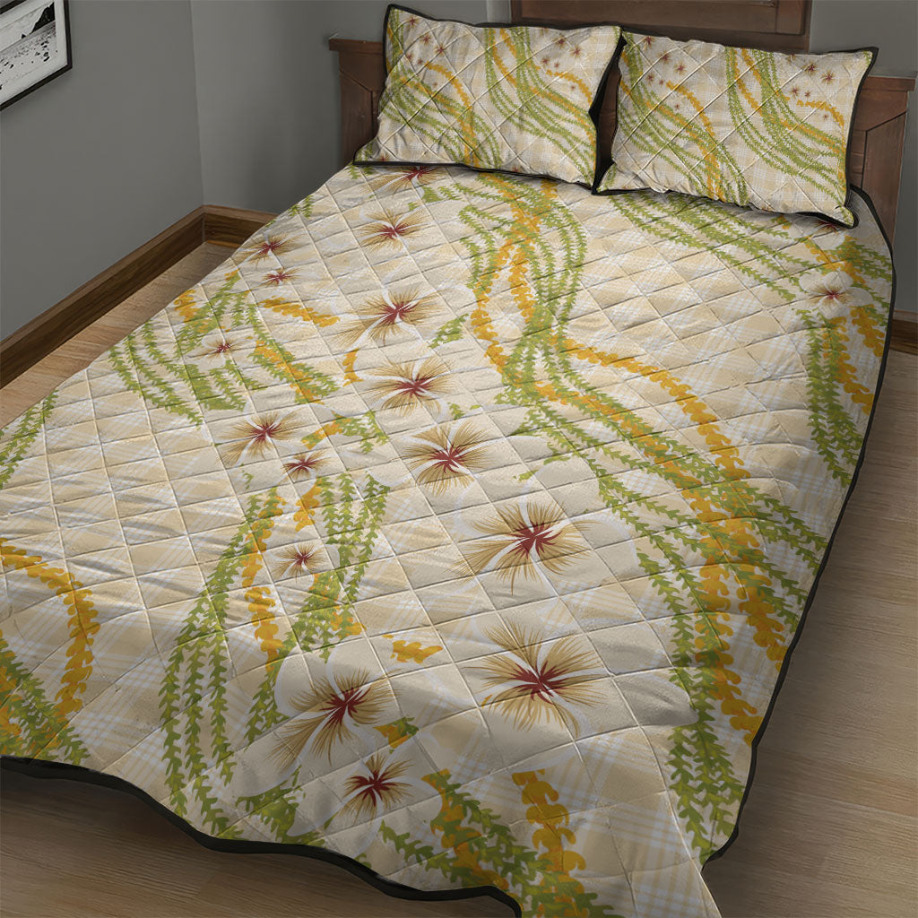 Melemele Ahiahia Hawai'i Palaka Plumeria Quilt Bed Set Puakenikeni and Maile Lei