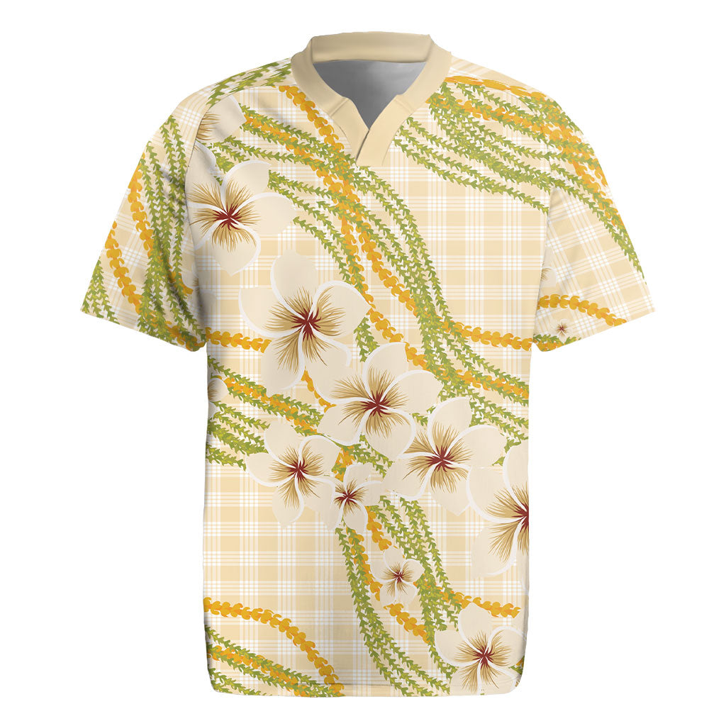 Melemele Ahiahia Hawai'i Palaka Plumeria Rugby Jersey Puakenikeni and Maile Lei