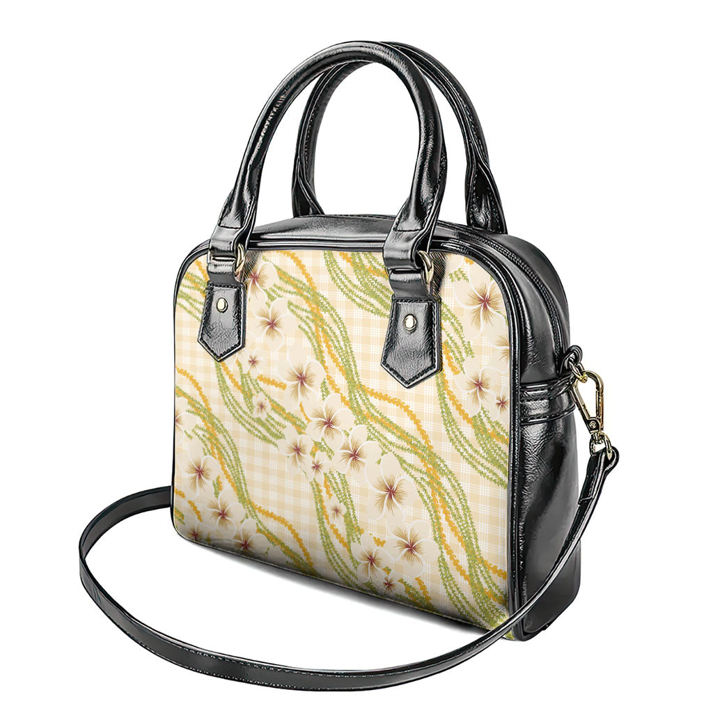Melemele Ahiahia Hawai'i Palaka Plumeria Shoulder Handbag Puakenikeni and Maile Lei
