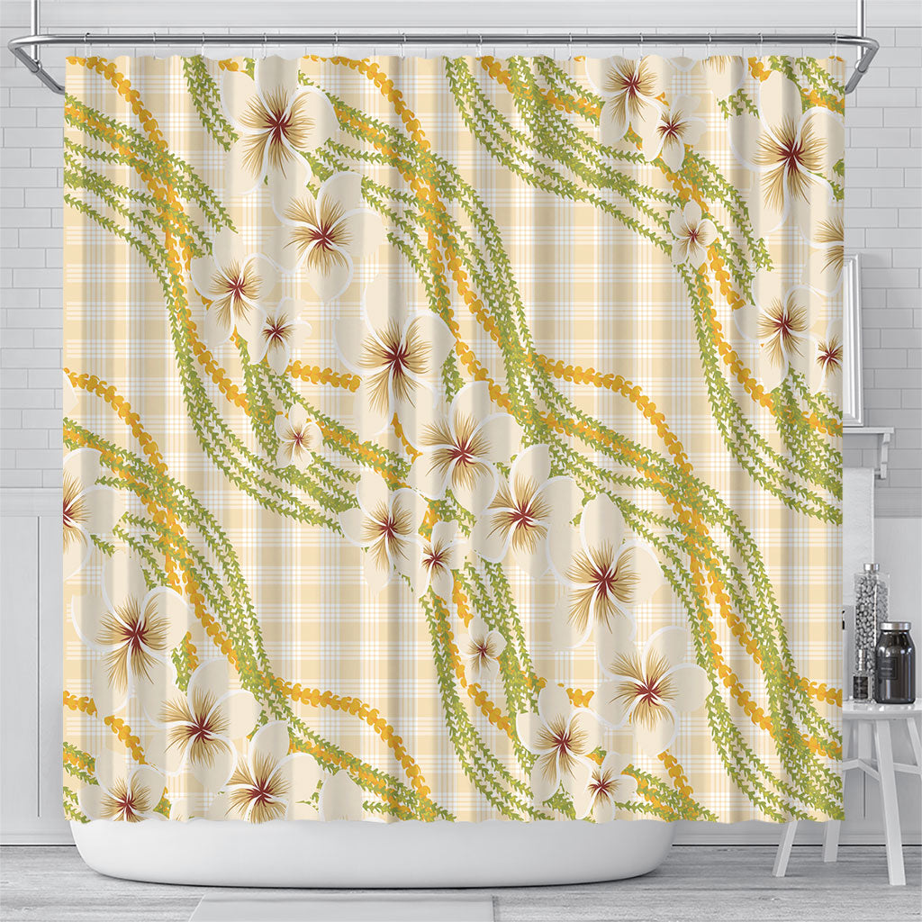 Melemele Ahiahia Hawai'i Palaka Plumeria Shower Curtain Puakenikeni and Maile Lei