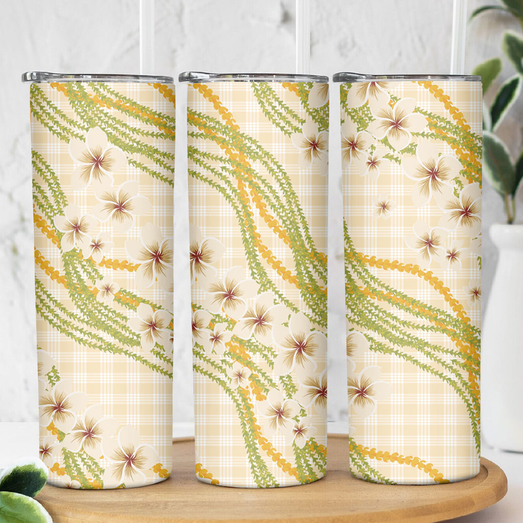 Melemele Ahiahia Hawai'i Palaka Plumeria Skinny Tumbler Puakenikeni and Maile Lei