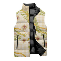 Melemele Ahiahia Hawai'i Palaka Plumeria Sleeveless Puffer Jacket Puakenikeni and Maile Lei