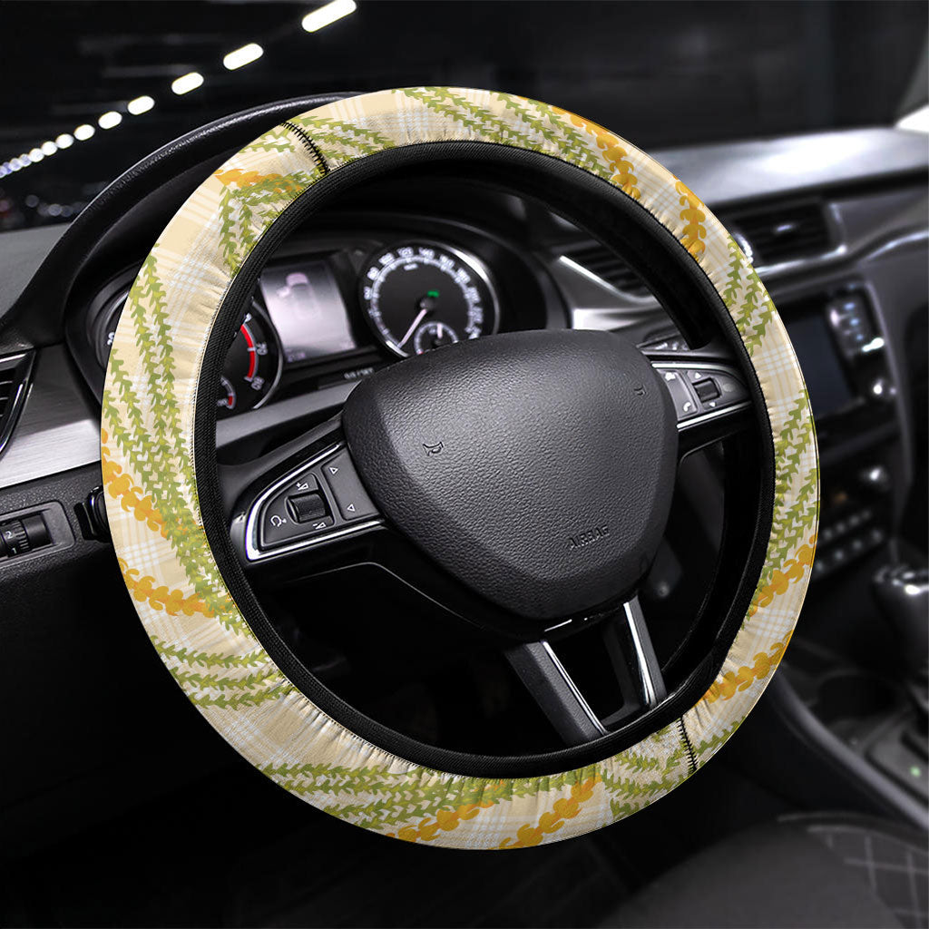 Melemele Ahiahia Hawai'i Palaka Plumeria Steering Wheel Cover Puakenikeni and Maile Lei