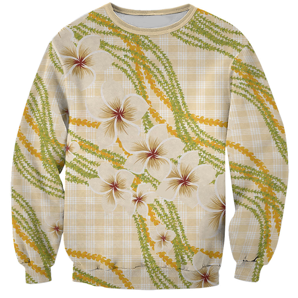Melemele Ahiahia Hawai'i Palaka Plumeria Sweatshirt Puakenikeni and Maile Lei