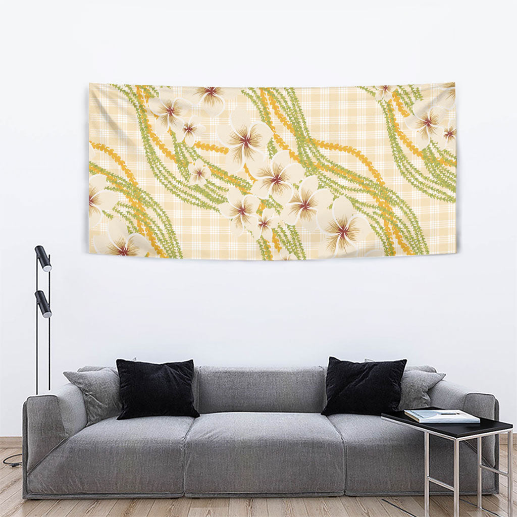 Melemele Ahiahia Hawai'i Palaka Plumeria Tapestry Puakenikeni and Maile Lei