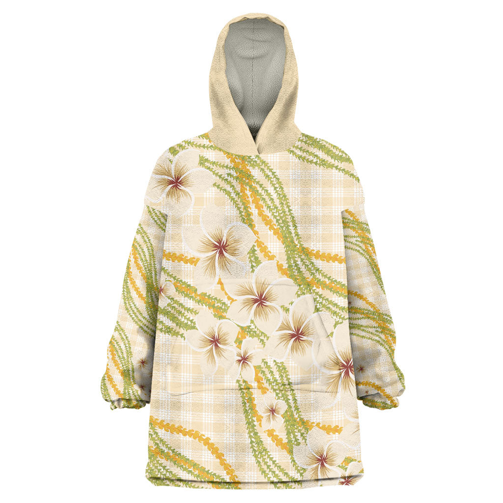 Melemele Ahiahia Hawai'i Palaka Plumeria Wearable Blanket Hoodie Puakenikeni and Maile Lei
