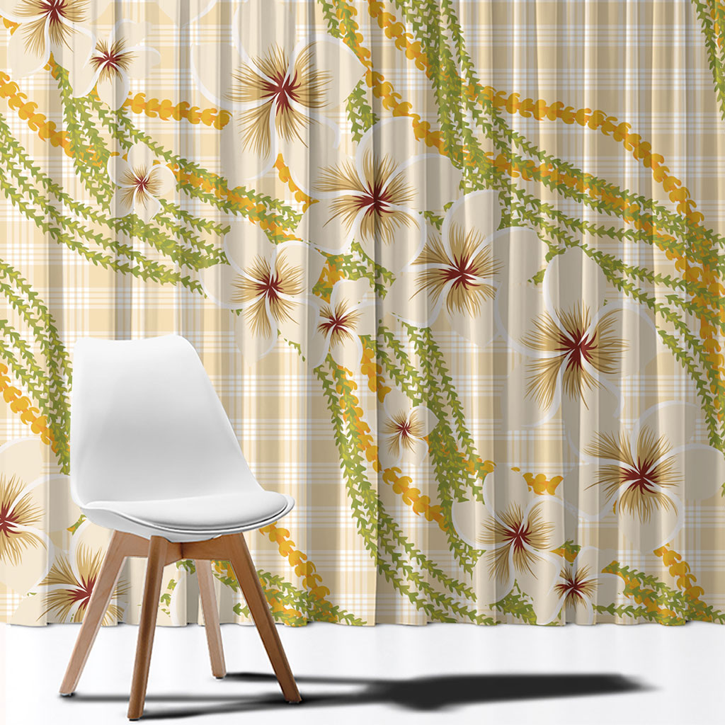 Melemele Ahiahia Hawai'i Palaka Plumeria Window Curtain Puakenikeni and Maile Lei