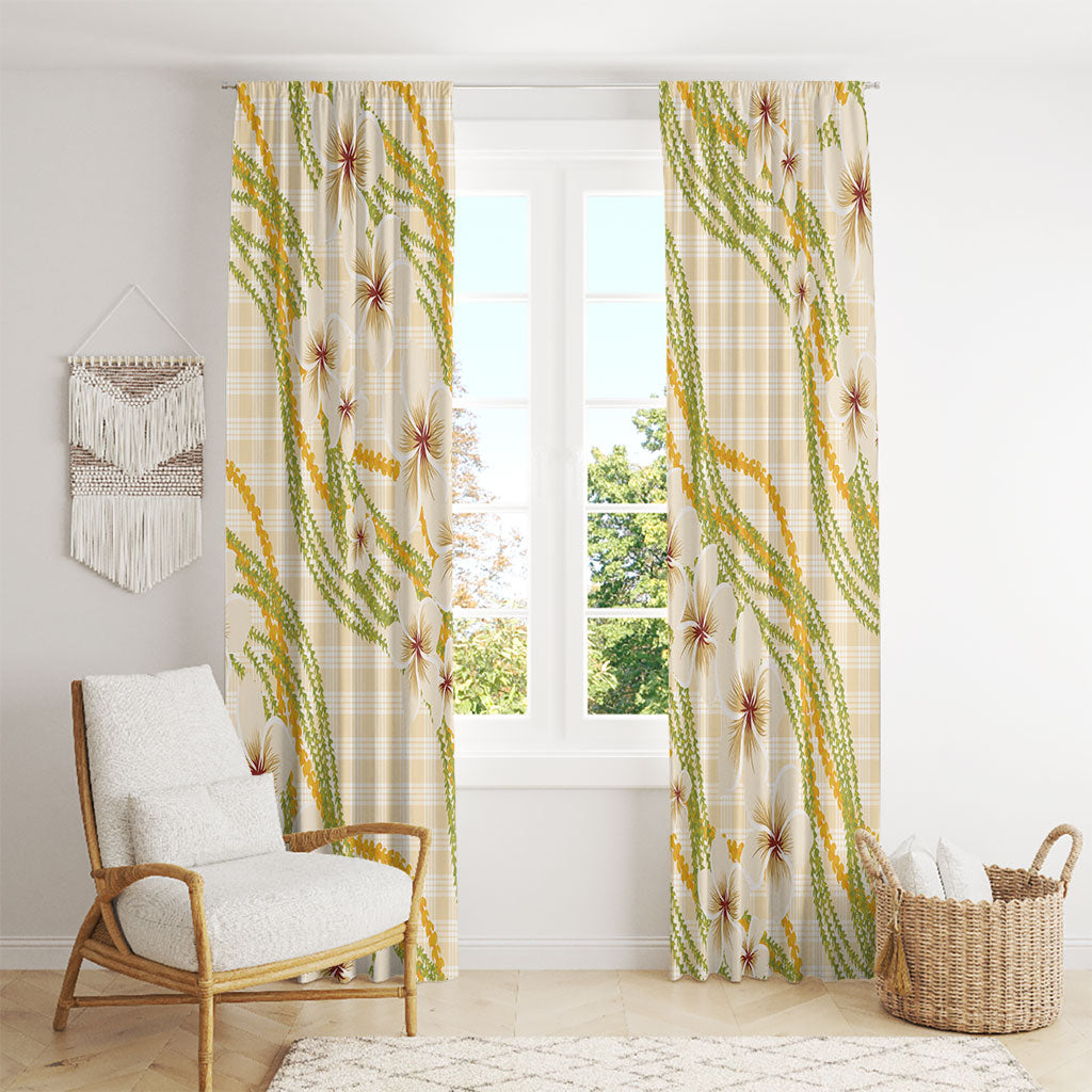 Melemele Ahiahia Hawai'i Palaka Plumeria Window Curtain Puakenikeni and Maile Lei