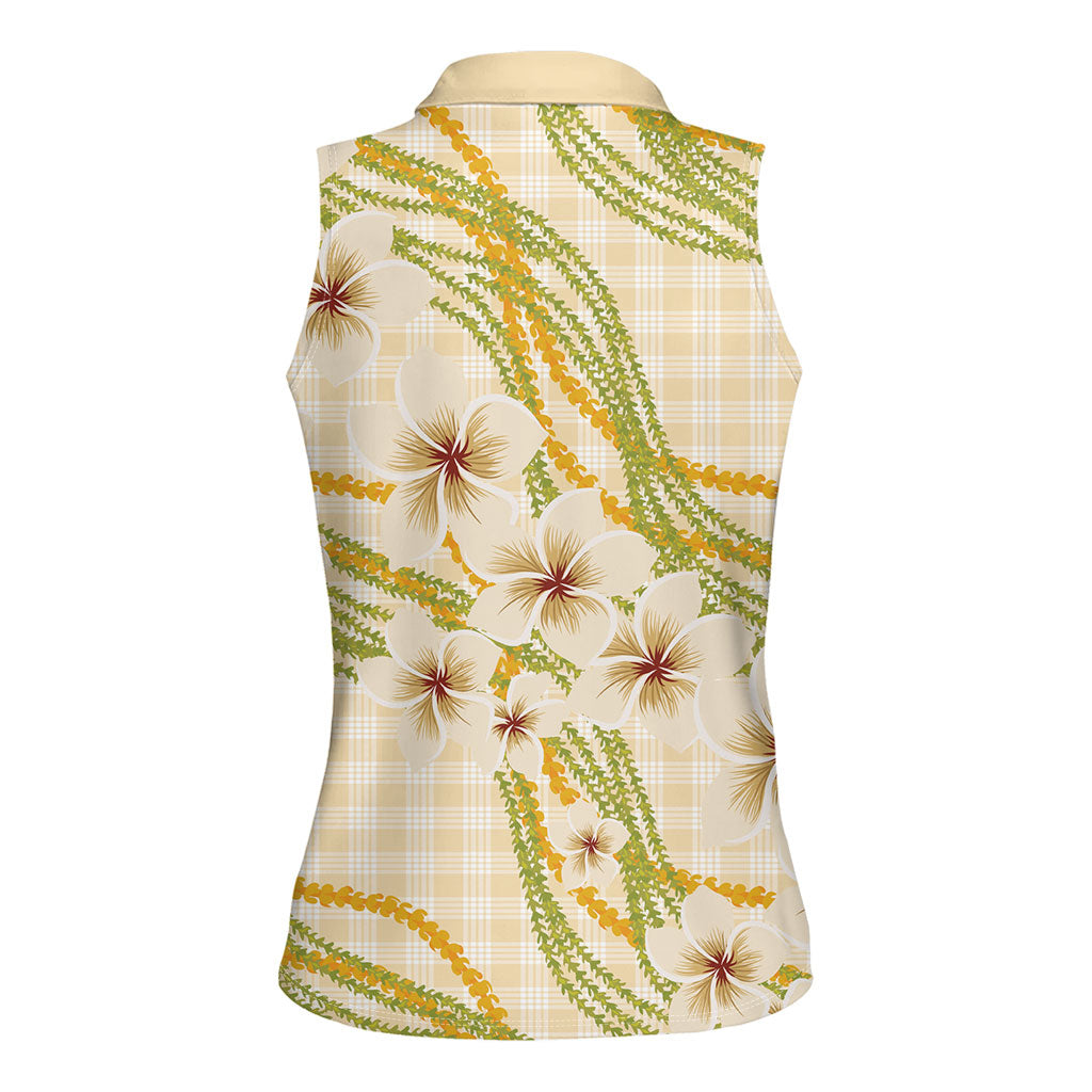 Melemele Ahiahia Hawai'i Palaka Plumeria Women Sleeveless Polo Shirt Puakenikeni and Maile Lei