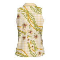 Melemele Ahiahia Hawai'i Palaka Plumeria Women Sleeveless Polo Shirt Puakenikeni and Maile Lei