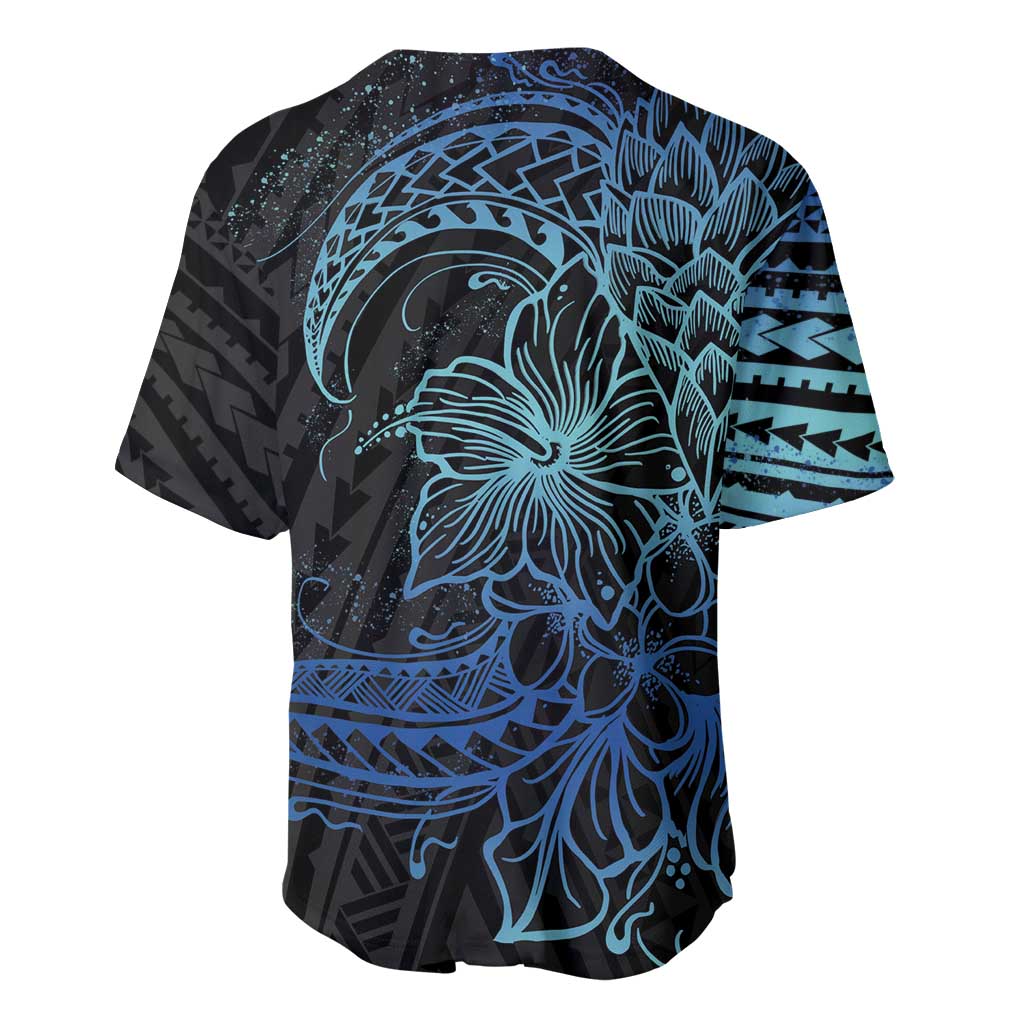 Floral Polynesian Hibiscus Tattoo Baseball Jersey Blue Gradient Style LT9 - Polynesian Pride