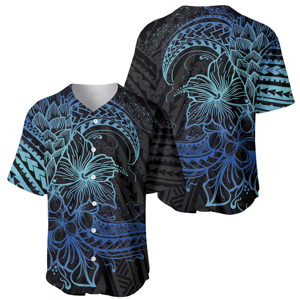 Floral Polynesian Hibiscus Tattoo Baseball Jersey Blue Gradient Style LT9 - Polynesian Pride