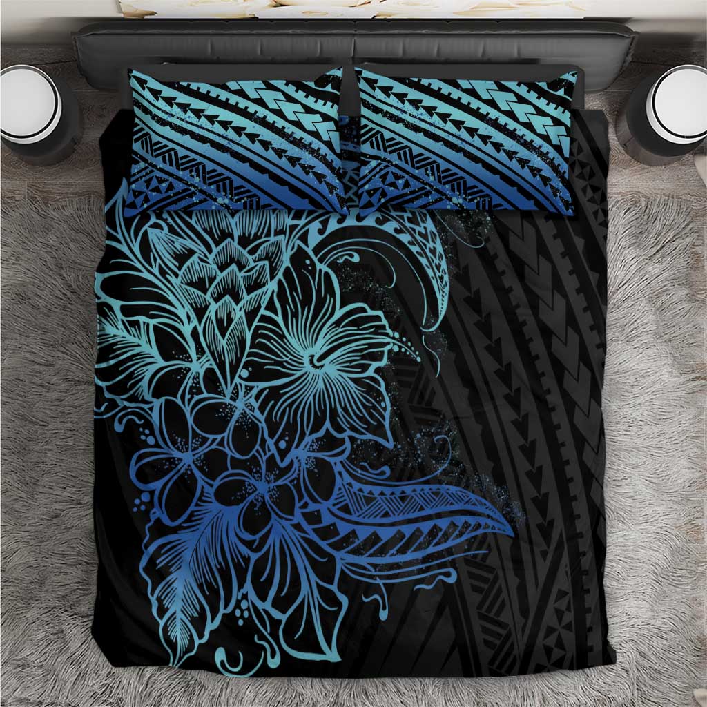 Floral Polynesian Hibiscus Tattoo Bedding Set Blue Gradient Style LT9 Blue - Polynesian Pride