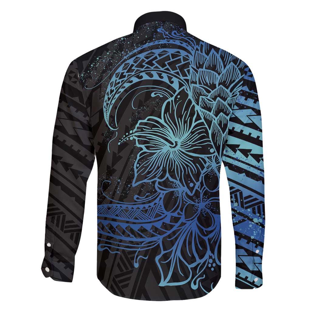 Floral Polynesian Hibiscus Tattoo Family Matching Mermaid Dress and Hawaiian Shirt Blue Gradient Style LT9 - Polynesian Pride