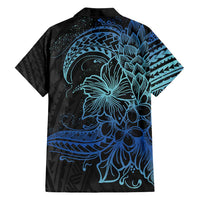 Floral Polynesian Hibiscus Tattoo Family Matching Summer Maxi Dress and Hawaiian Shirt Blue Gradient Style LT9 - Polynesian Pride