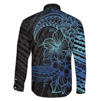 Floral Polynesian Hibiscus Tattoo Family Matching Summer Maxi Dress and Hawaiian Shirt Blue Gradient Style LT9 - Polynesian Pride