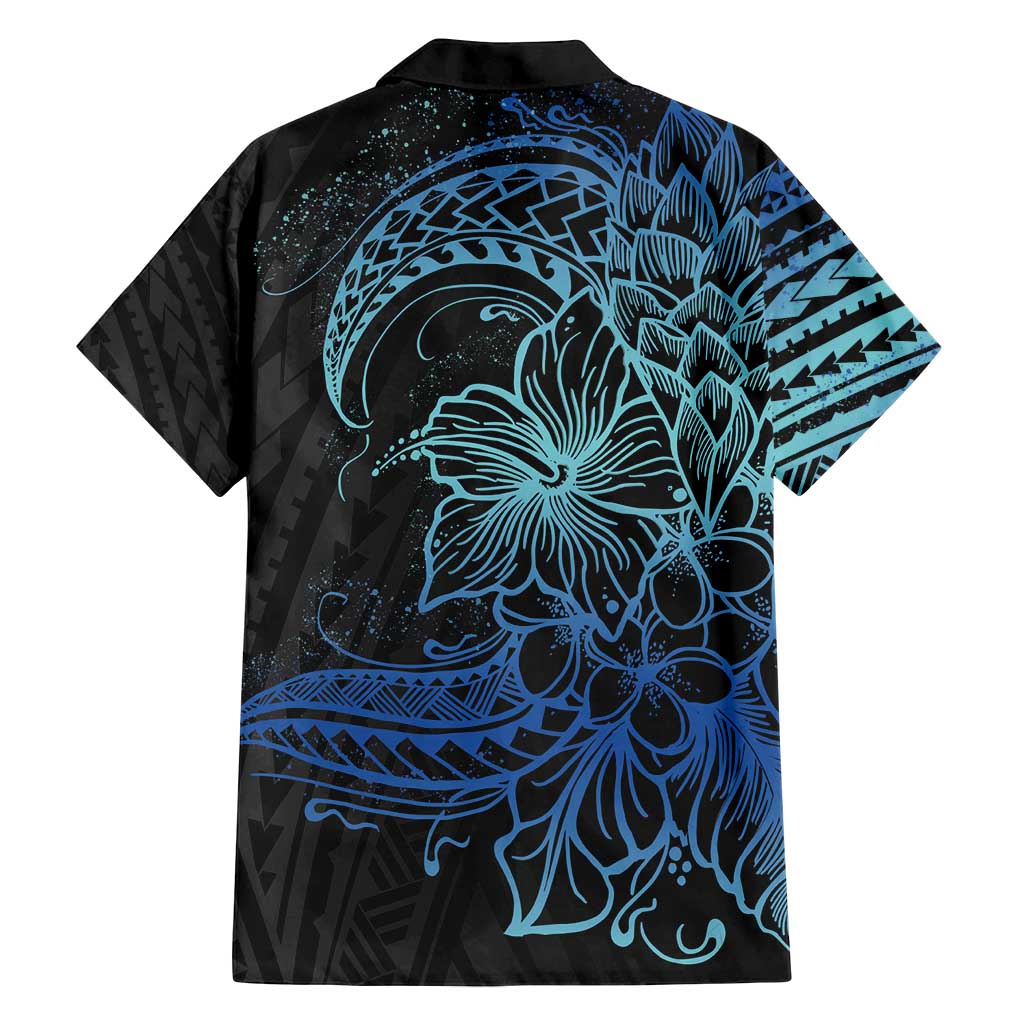 Floral Polynesian Hibiscus Tattoo Family Matching Tank Maxi Dress and Hawaiian Shirt Blue Gradient Style LT9 - Polynesian Pride