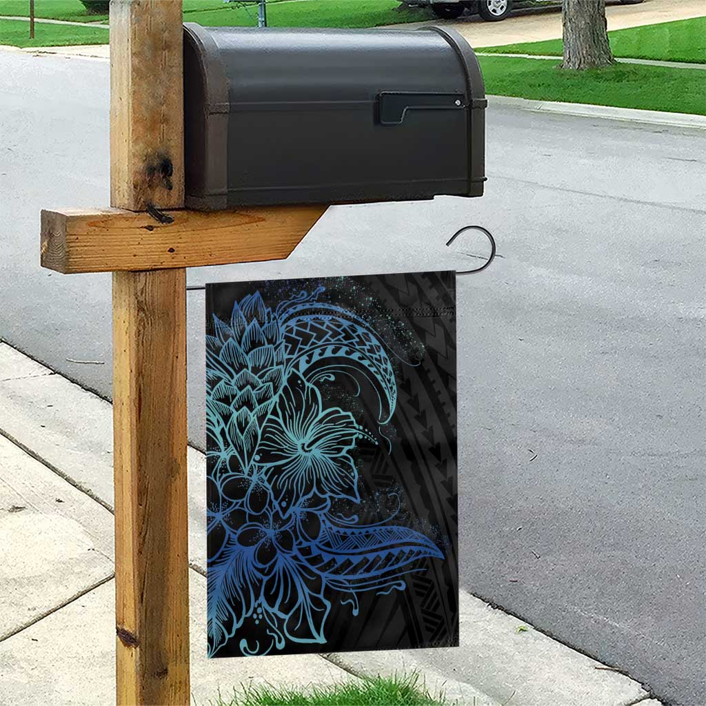 Floral Polynesian Hibiscus Tattoo Garden Flag Blue Gradient Style