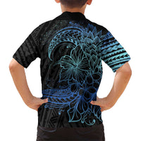 Floral Polynesian Hibiscus Tattoo Kid Hawaiian Shirt Blue Gradient Style