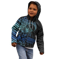 Floral Polynesian Hibiscus Tattoo Kid Hoodie Blue Gradient Style