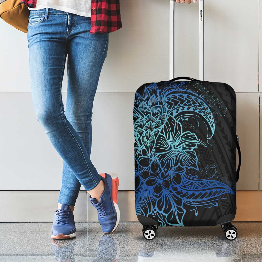 Floral Polynesian Hibiscus Tattoo Luggage Cover Blue Gradient Style LT9 - Polynesian Pride