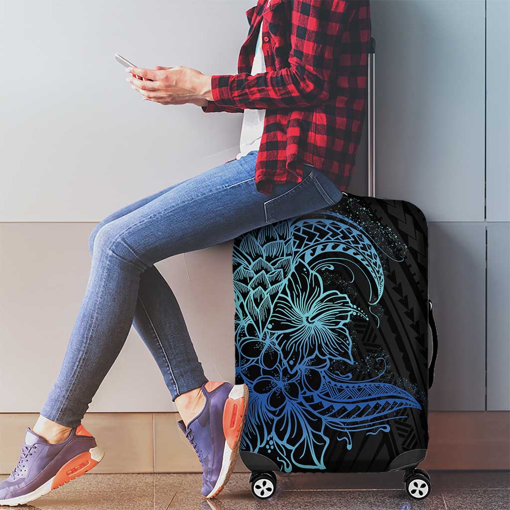 Floral Polynesian Hibiscus Tattoo Luggage Cover Blue Gradient Style LT9 - Polynesian Pride