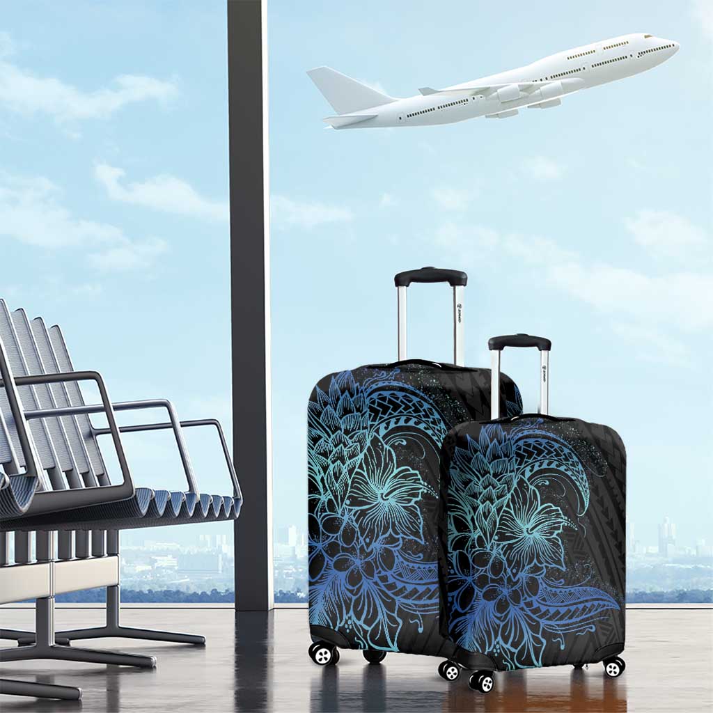 Floral Polynesian Hibiscus Tattoo Luggage Cover Blue Gradient Style LT9 - Polynesian Pride