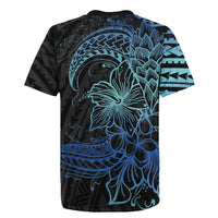 Floral Polynesian Hibiscus Tattoo Rugby Jersey Blue Gradient Style