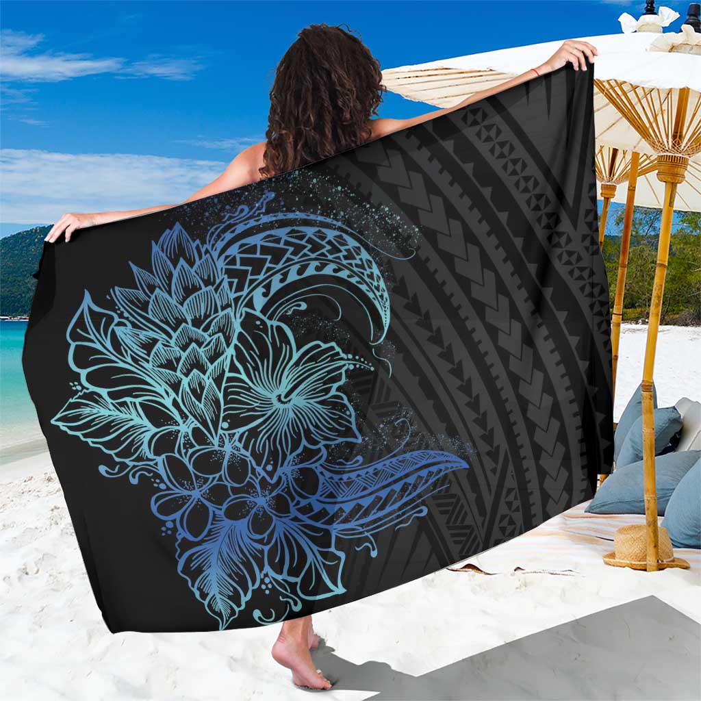 Floral Polynesian Hibiscus Tattoo Sarong Blue Gradient Style LT9 One Size 44 x 66 inches Blue - Polynesian Pride