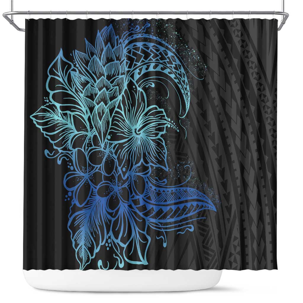 Floral Polynesian Hibiscus Tattoo Shower Curtain Blue Gradient Style LT9 Blue - Polynesian Pride