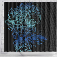 Floral Polynesian Hibiscus Tattoo Shower Curtain Blue Gradient Style