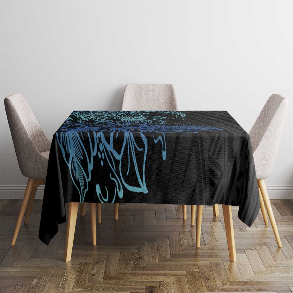 Floral Polynesian Hibiscus Tattoo Tablecloth Blue Gradient Style