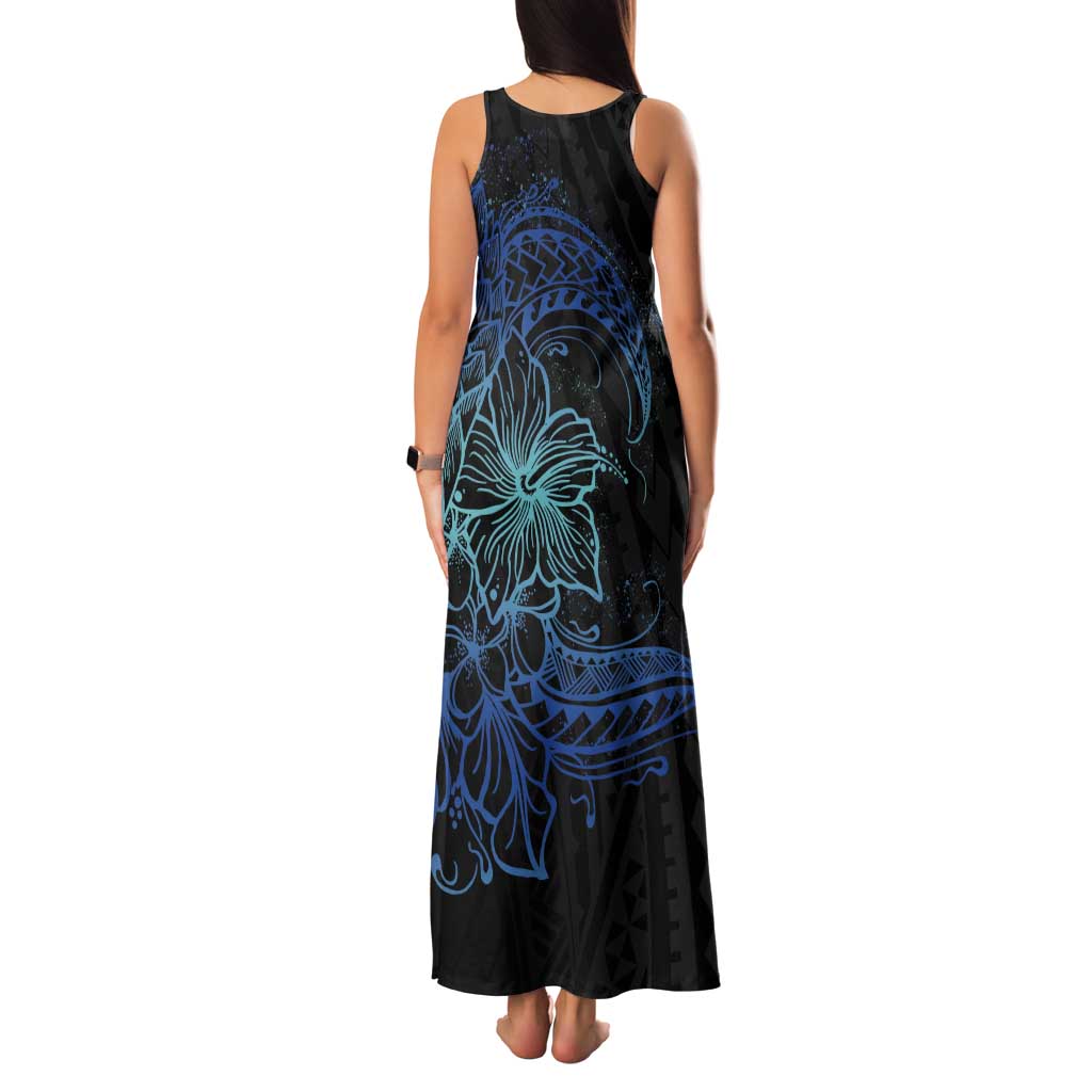 Floral Polynesian Hibiscus Tattoo Tank Maxi Dress Blue Gradient Style LT9 - Polynesian Pride