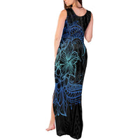 Floral Polynesian Hibiscus Tattoo Tank Maxi Dress Blue Gradient Style LT9 - Polynesian Pride