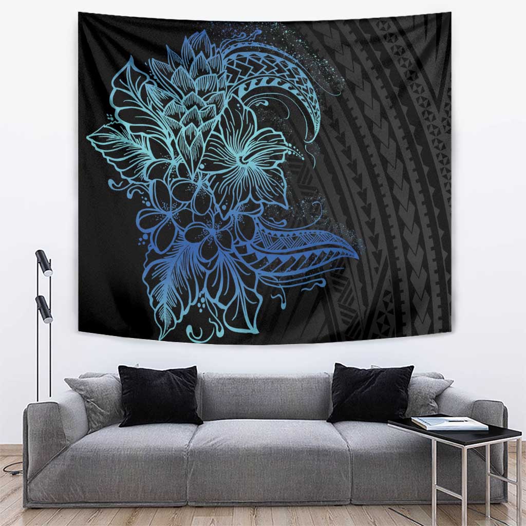 Floral Polynesian Hibiscus Tattoo Tapestry Blue Gradient Style LT9 Blue - Polynesian Pride