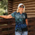 Floral Polynesian Hibiscus Tattoo Women Polo Shirt Blue Gradient Style